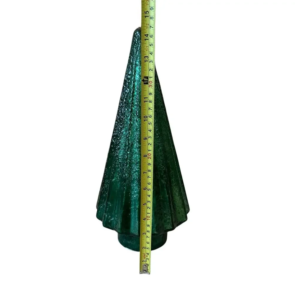 Illuminated Glass Christmas Tree 14.5in Iridescent GREEN Chic Holiday Decor New